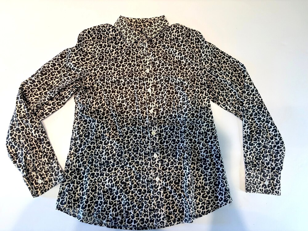 Talbots Petites Leopard Print Button Front Blouse Size 2P